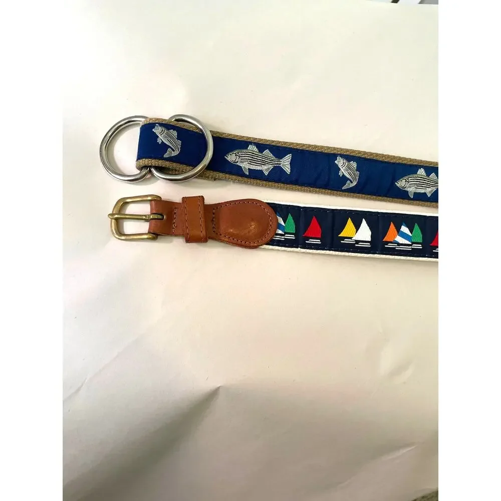 Preston & No. 27 BUNDLE 2 Kids Embroidered Belts Sailboats Fish Preppy Coastal